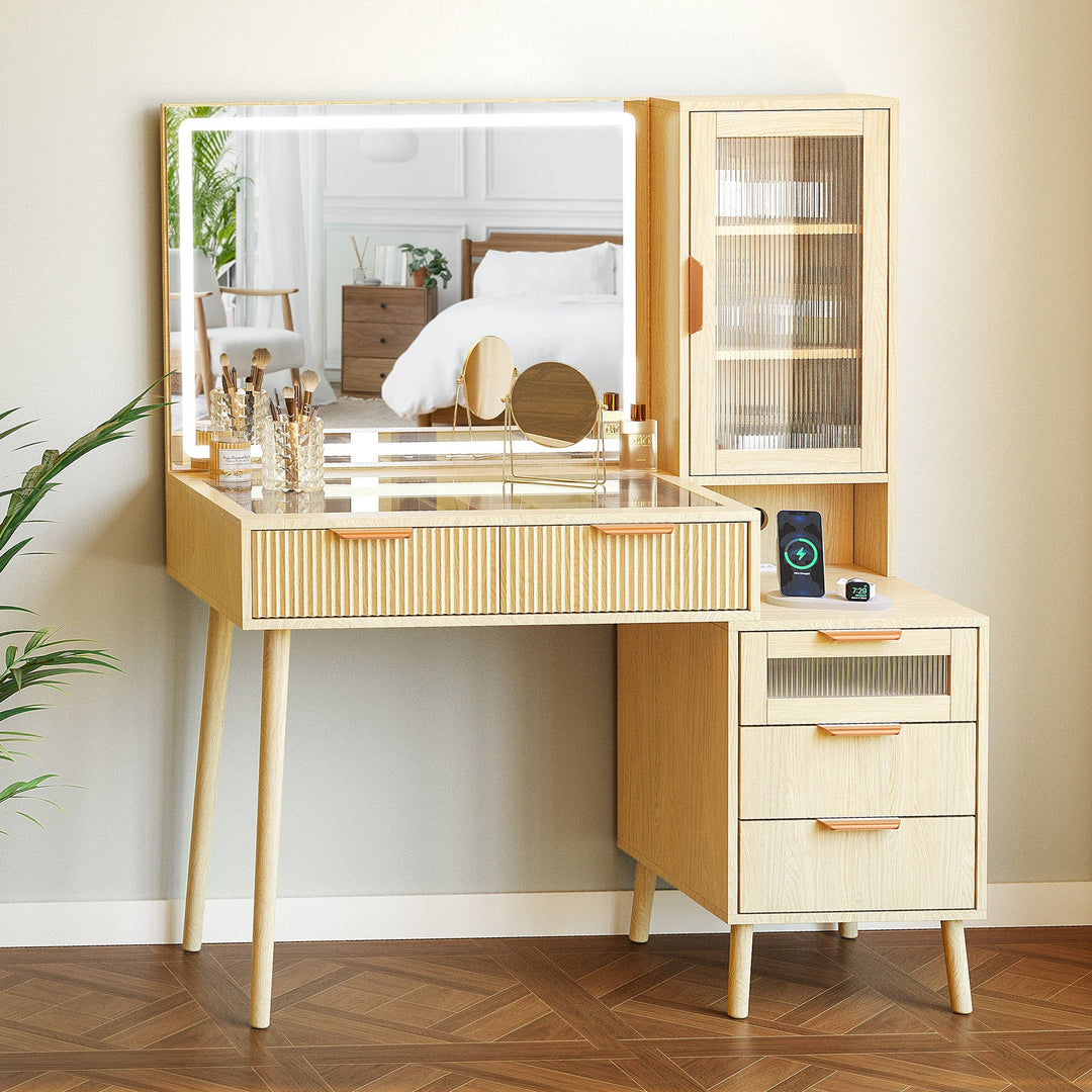 5-Drawer Wooden Vanity Desk Assembly Guidance