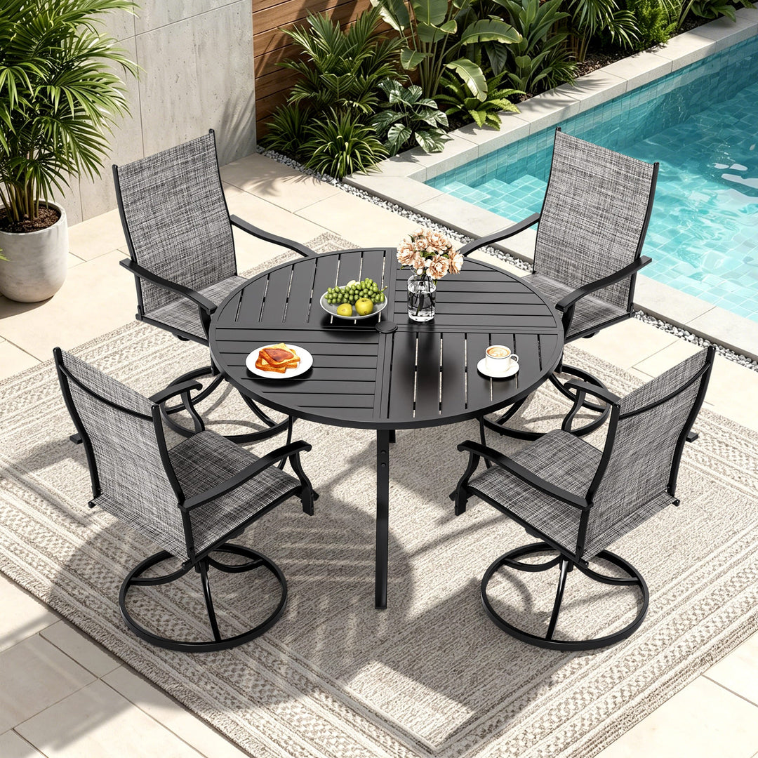 Iron Top Dining Set with Lume Textilene Swivel Chairs Assembly Guidance