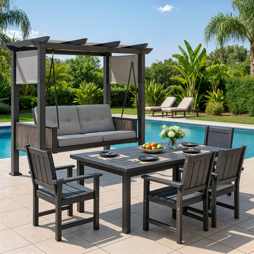 2 in 1 Patio Swing with 7 Pieces HDPE Dining Sets Assembly Guidance