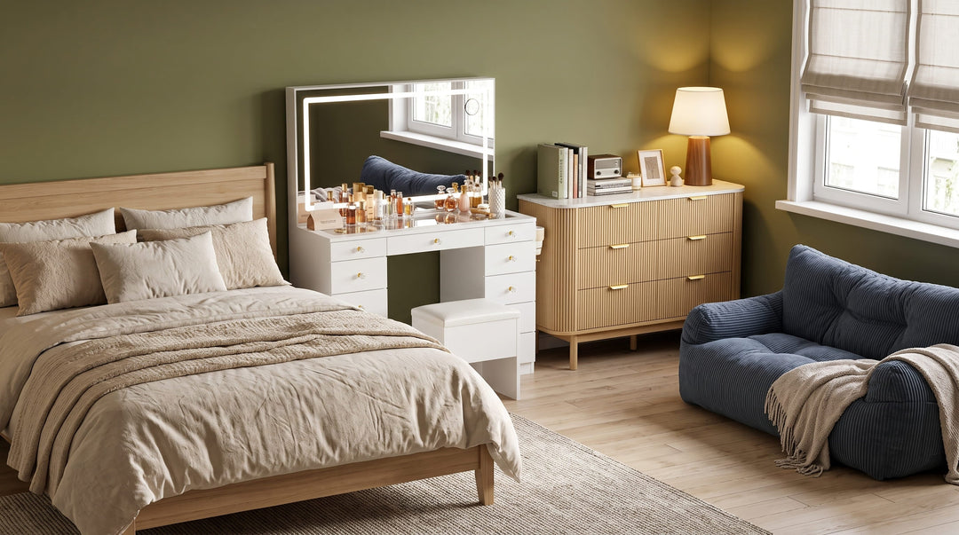 Pamapic Curved Fluted 6-Drawer Dresser，Pamapic Vanity，Pamapic beanbag chair