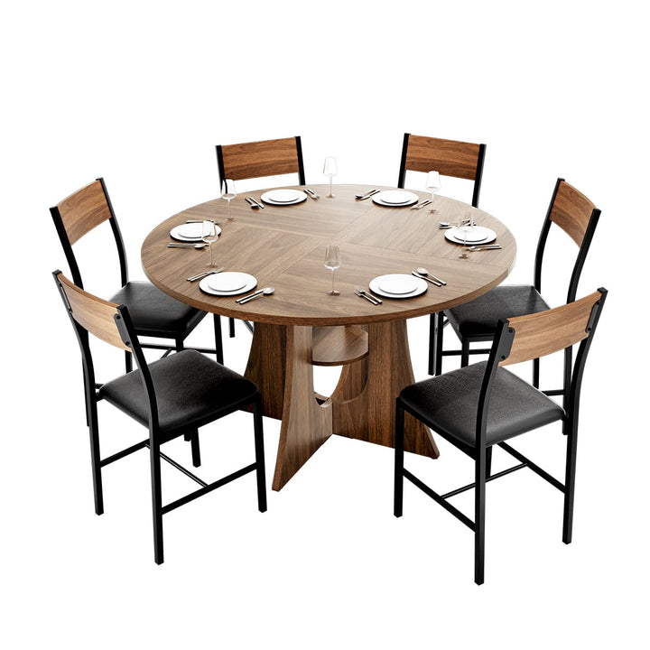 Indoor Cross-Pedestal Round Dining Set, 7-Piece