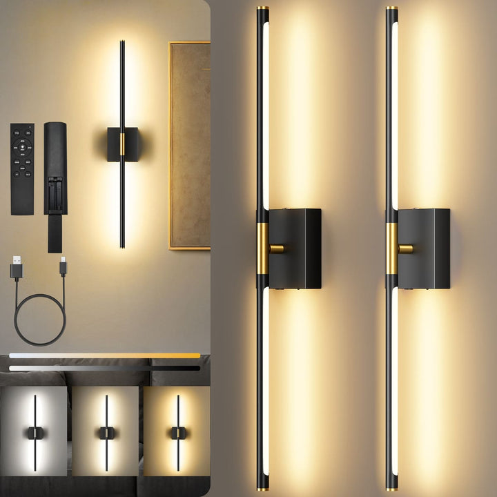 Rechargeable LED Wall Sconces with Remote, Set of 2
