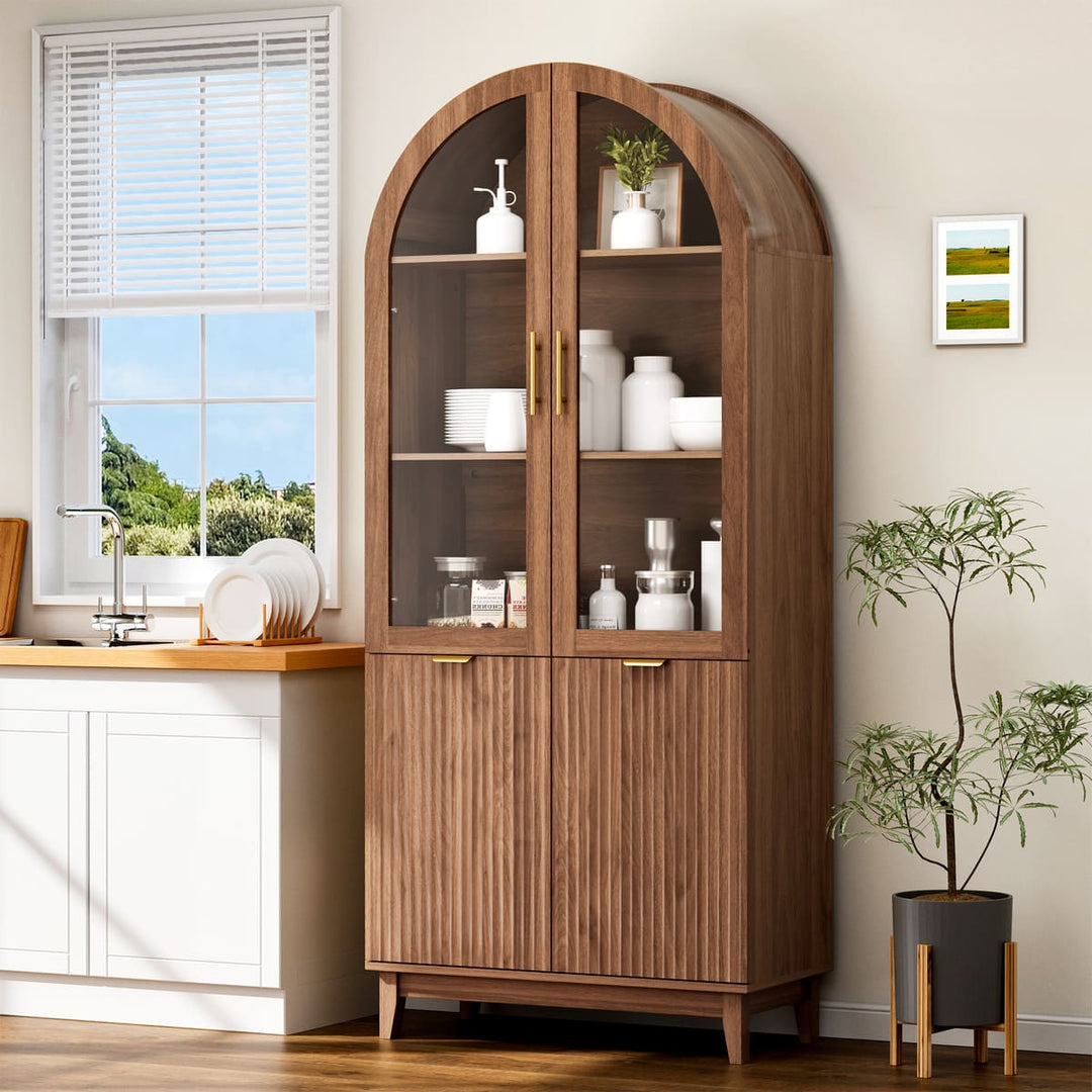 Arched Storage Cabinet with Glass Doors