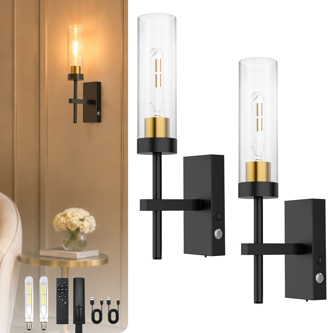 Cordless Upward Glass Wall Sconces, Set of 2, 17"