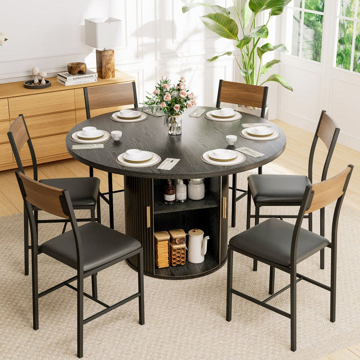 Dining table set with chairs in a modern kitchen