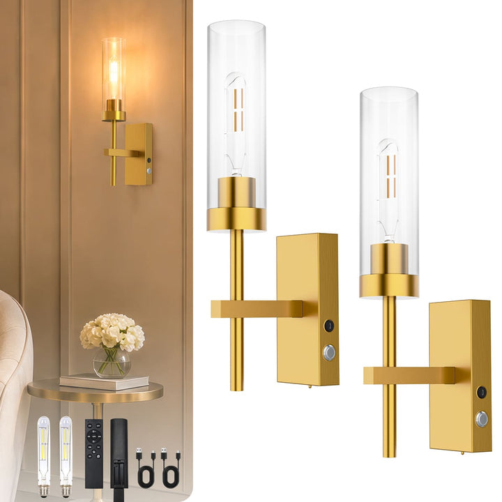 Cordless Upward Glass Wall Sconces, Set of 2, 17"