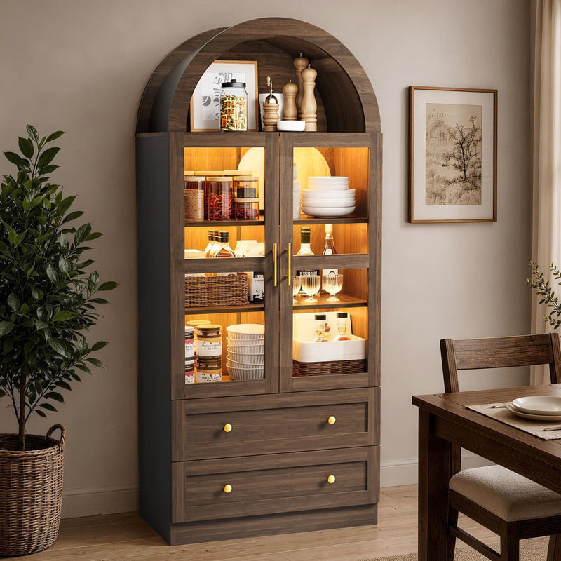 Arched Storage Cabinet with LED Lights