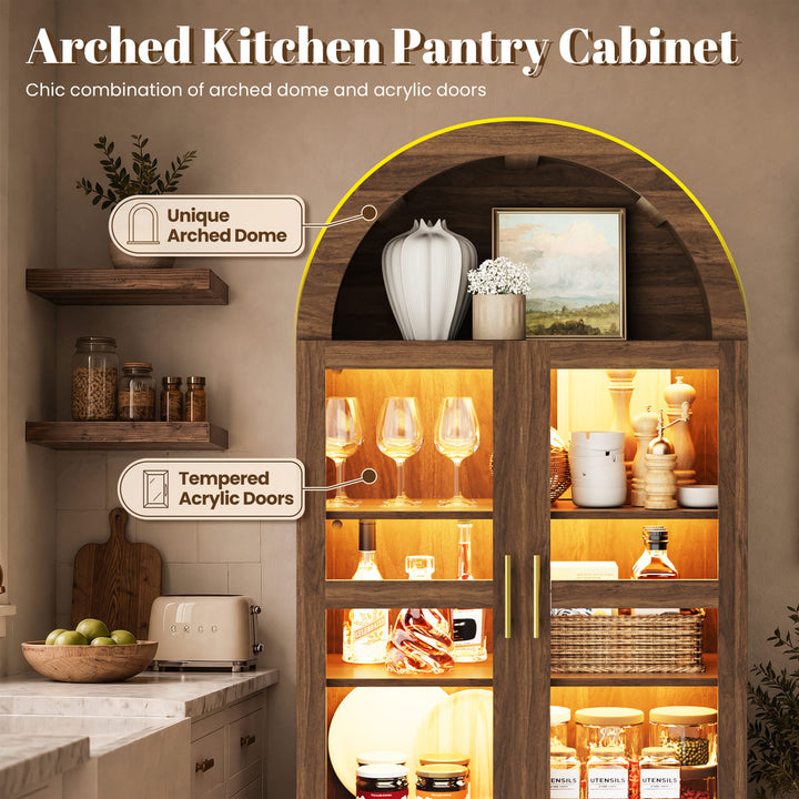 71" Arched Storage Cabinet with LED Lights & Drawers