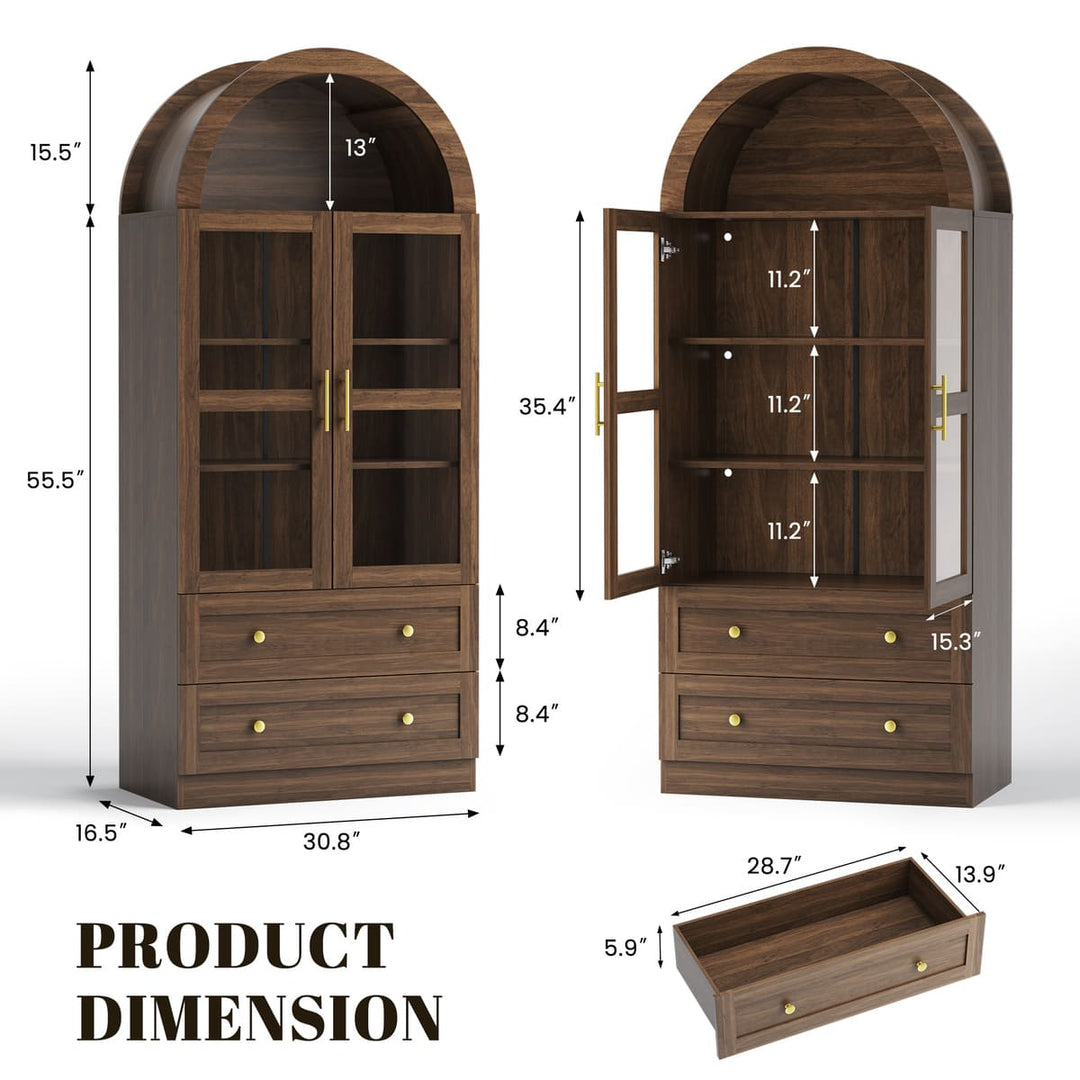 Wooden cabinet with dimensions labeled on a white background