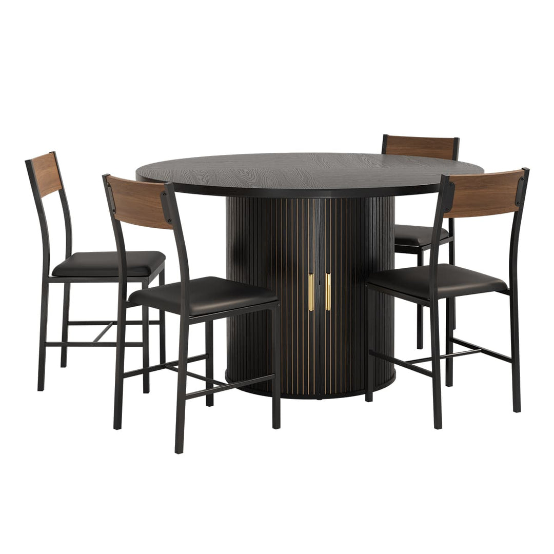 Indoor Round Dining Set with Tambour Storage, 7-Piece