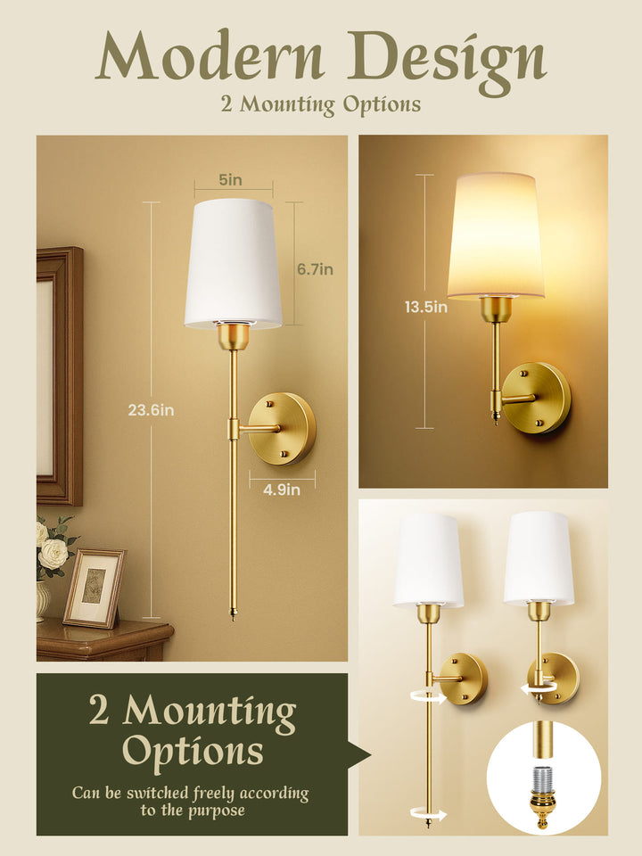 Rechargeable RGB Wall Sconces with Fabric Shades, Set of 2
