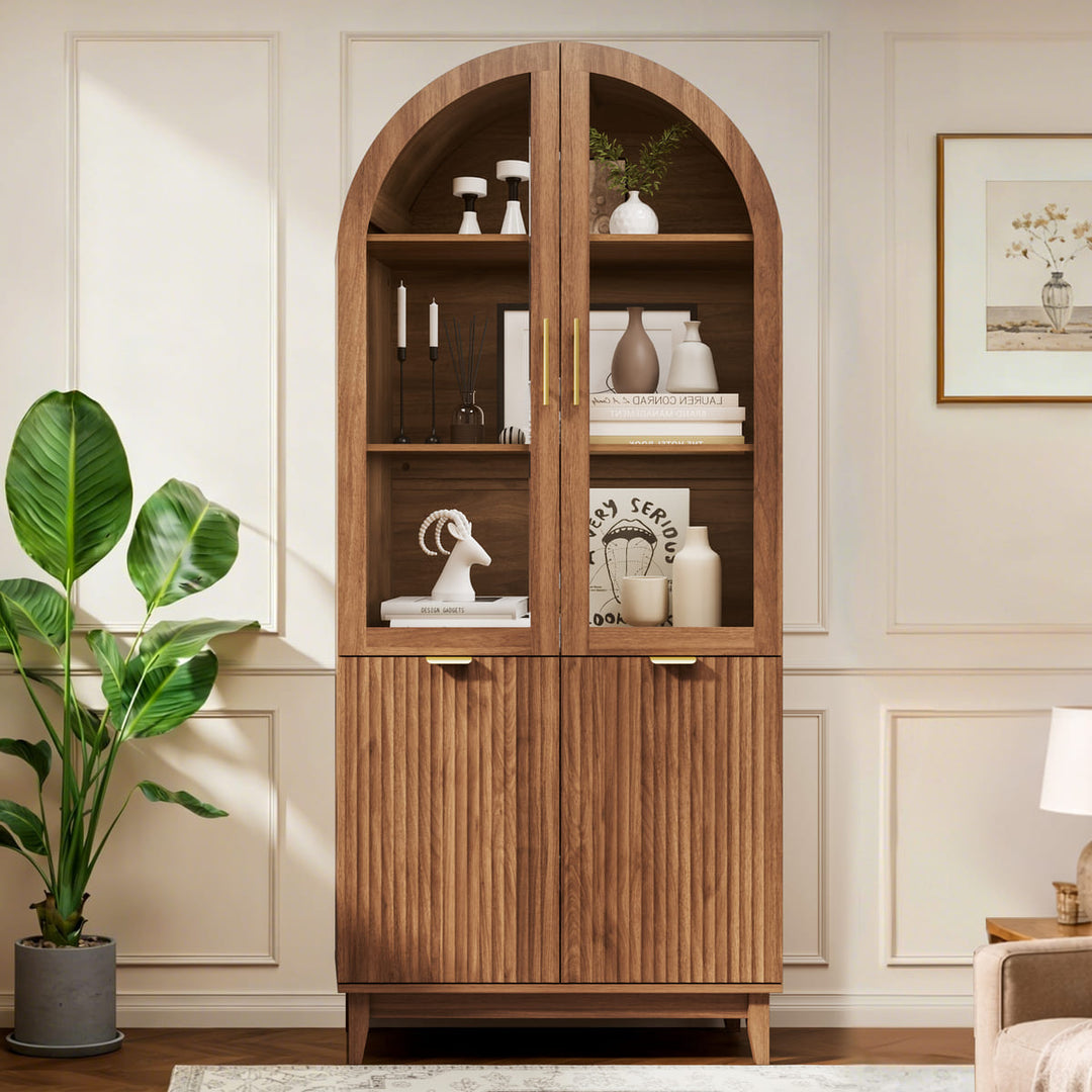 Arched Storage Cabinet with Glass Doors