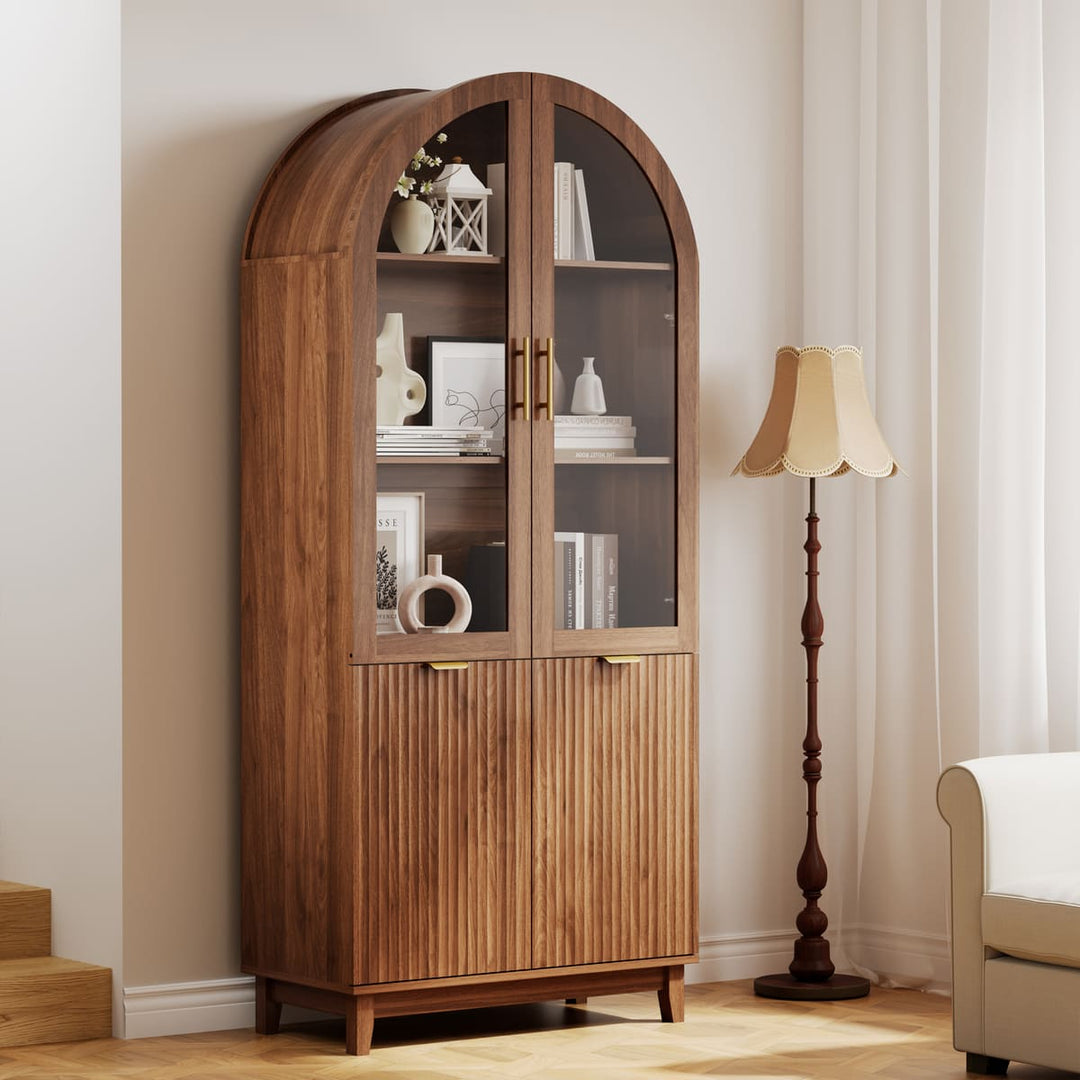 Arched Storage Cabinet with Glass Doors