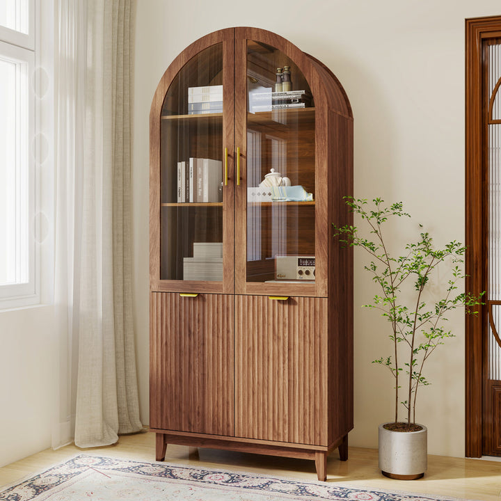 Arched Storage Cabinet with Glass Doors