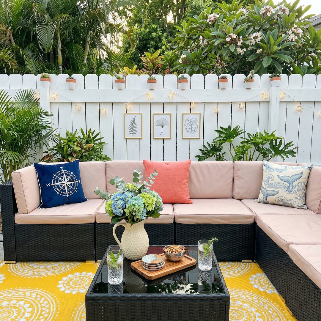 Pamapic Rattan Outdoor Sectional Couch Set  (7 Pieces)