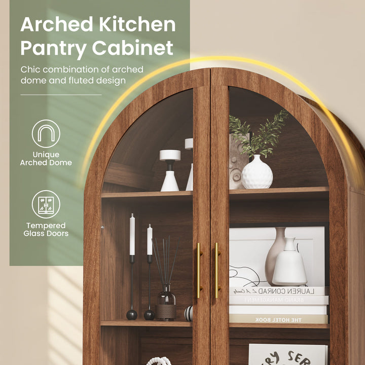 Arched Storage Cabinet with Glass Doors