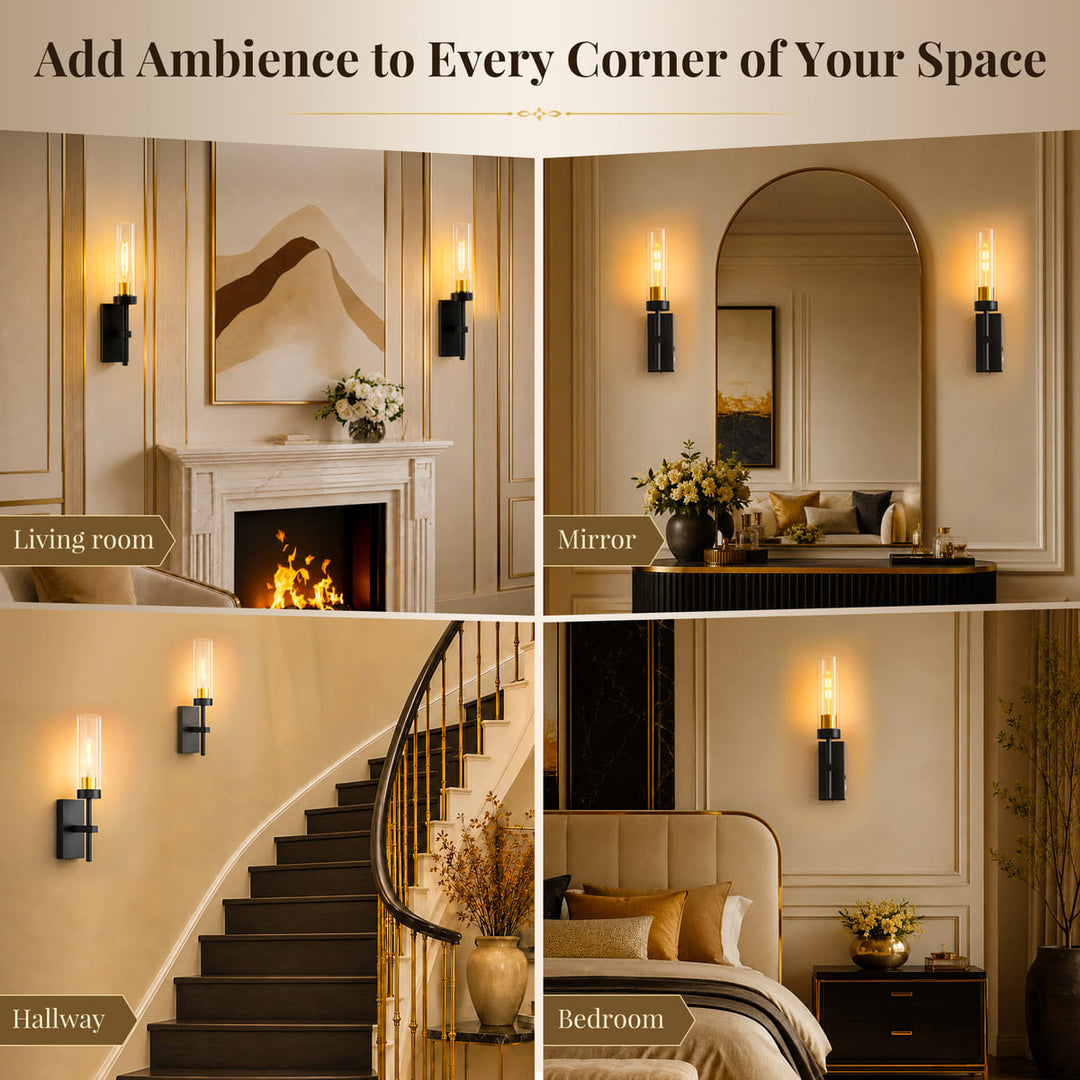 Cordless Upward Glass Wall Sconces, Set of 2, 17"