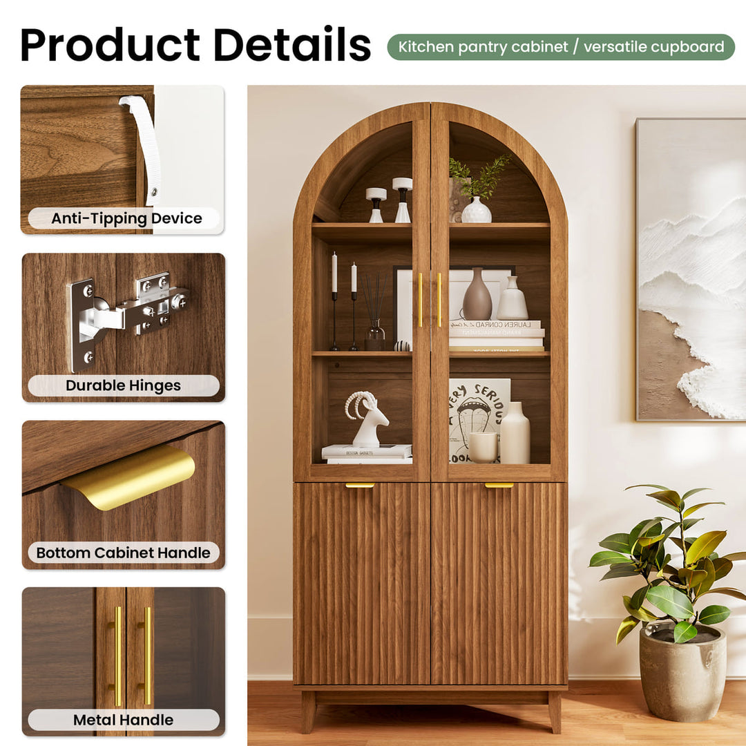 Arched Storage Cabinet with Glass Doors