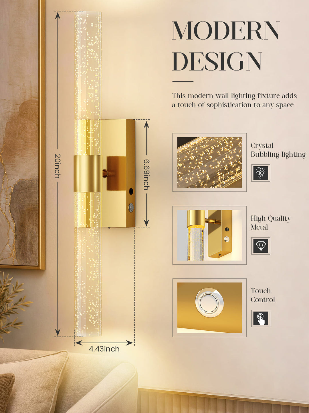 Cordless Crystal Bubble Wall Sconces, Set of 2