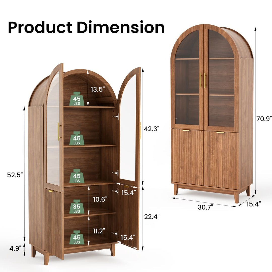 Arched Storage Cabinet with Glass Doors