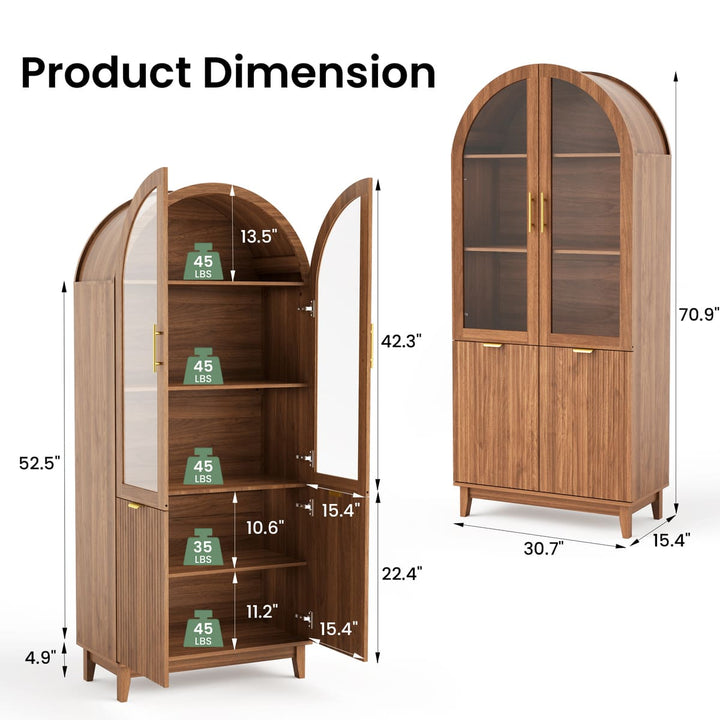 Arched Storage Cabinet with Glass Doors
