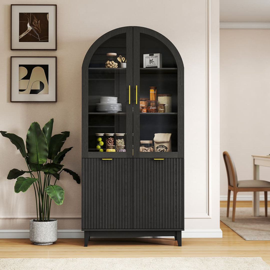71" Arched Storage Cabinet with Glass Doors & Adjustable Shelf