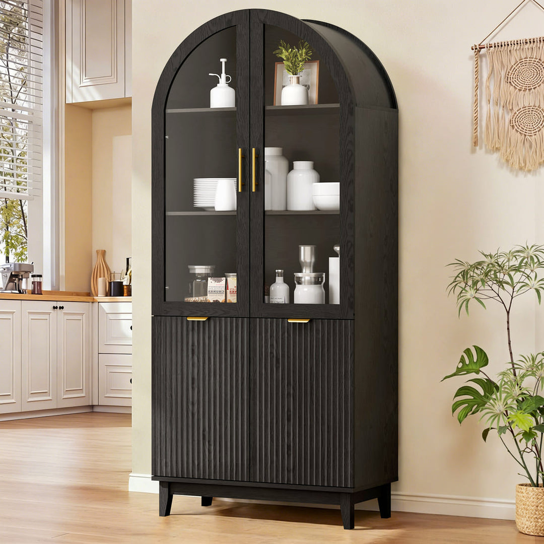 71" Arched Storage Cabinet with Glass Doors & Adjustable Shelf