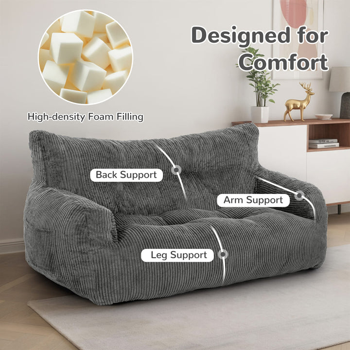 Pamapic Corduroy Bean Bag Loveseat 59", 2-Seat Sofa for Small Spaces