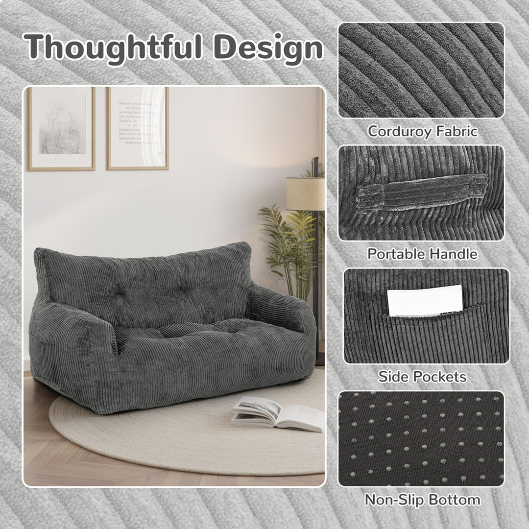 Pamapic Corduroy Bean Bag Loveseat 59", 2-Seat Sofa for Small Spaces