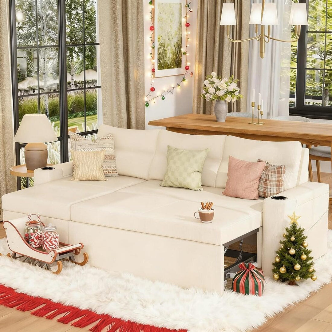 Pamapic L-Shaped Pull Out Sectional Sleeper Sofa with Storage & Supportive Cushions