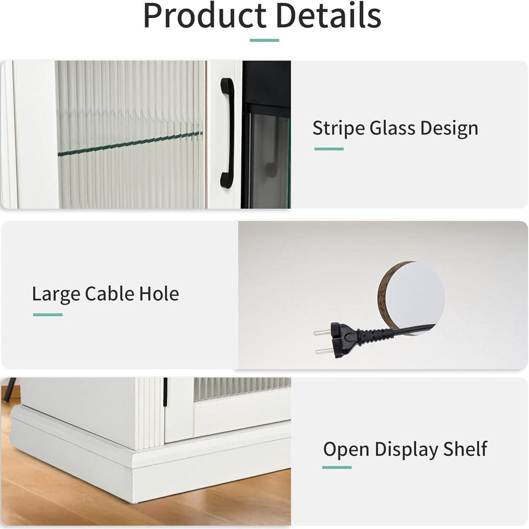 Pamapic 3-Sided Electric Fireplace TV Stand, Farmhouse Entertainment Center with 36" LED Fireplace & Glass Doors for Living Room