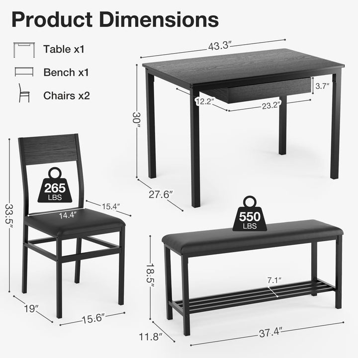 Indoor Dining Set with Bench, 4-Piece