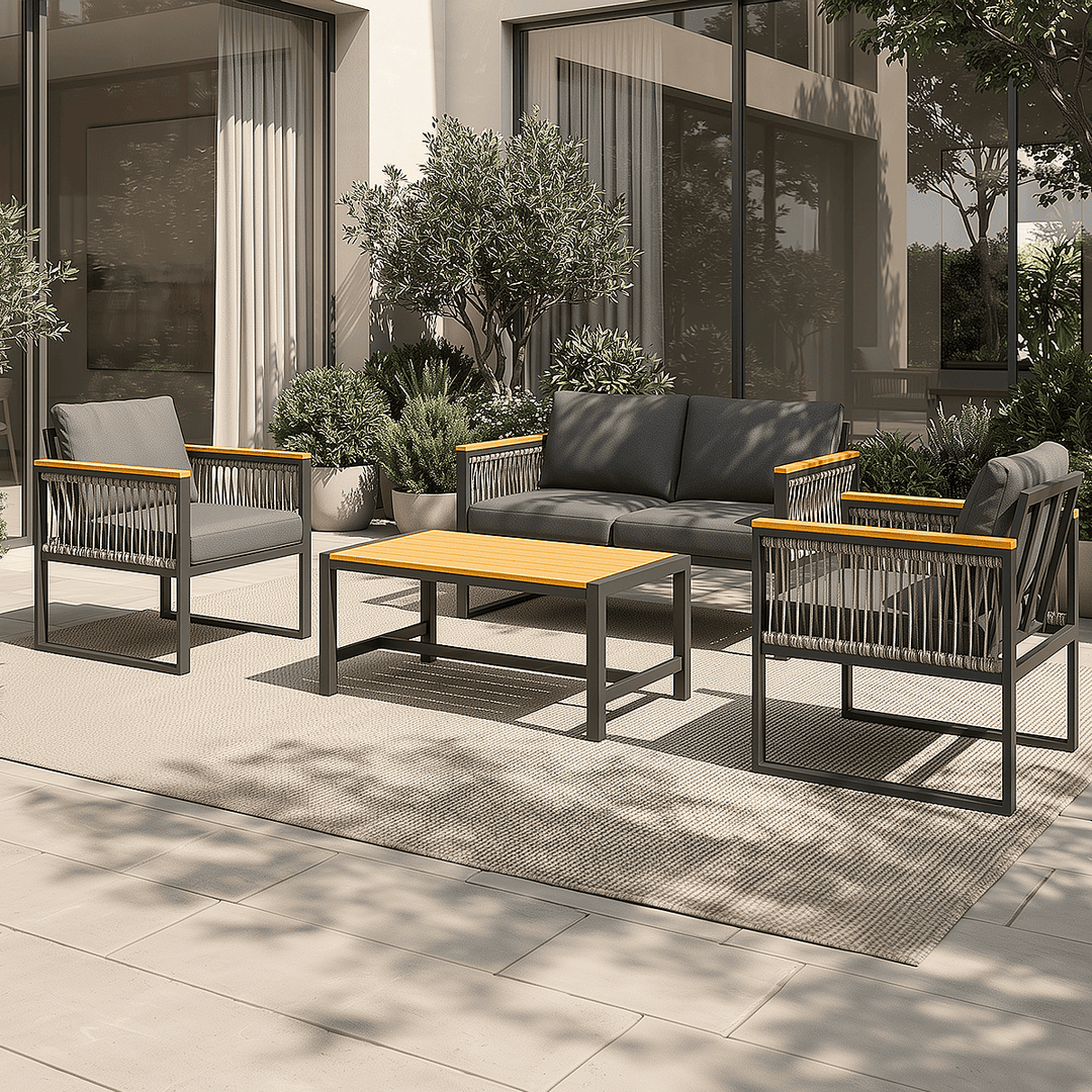 Pamapic Metal Patio Conversation Sets with Cushions and Coffee Table