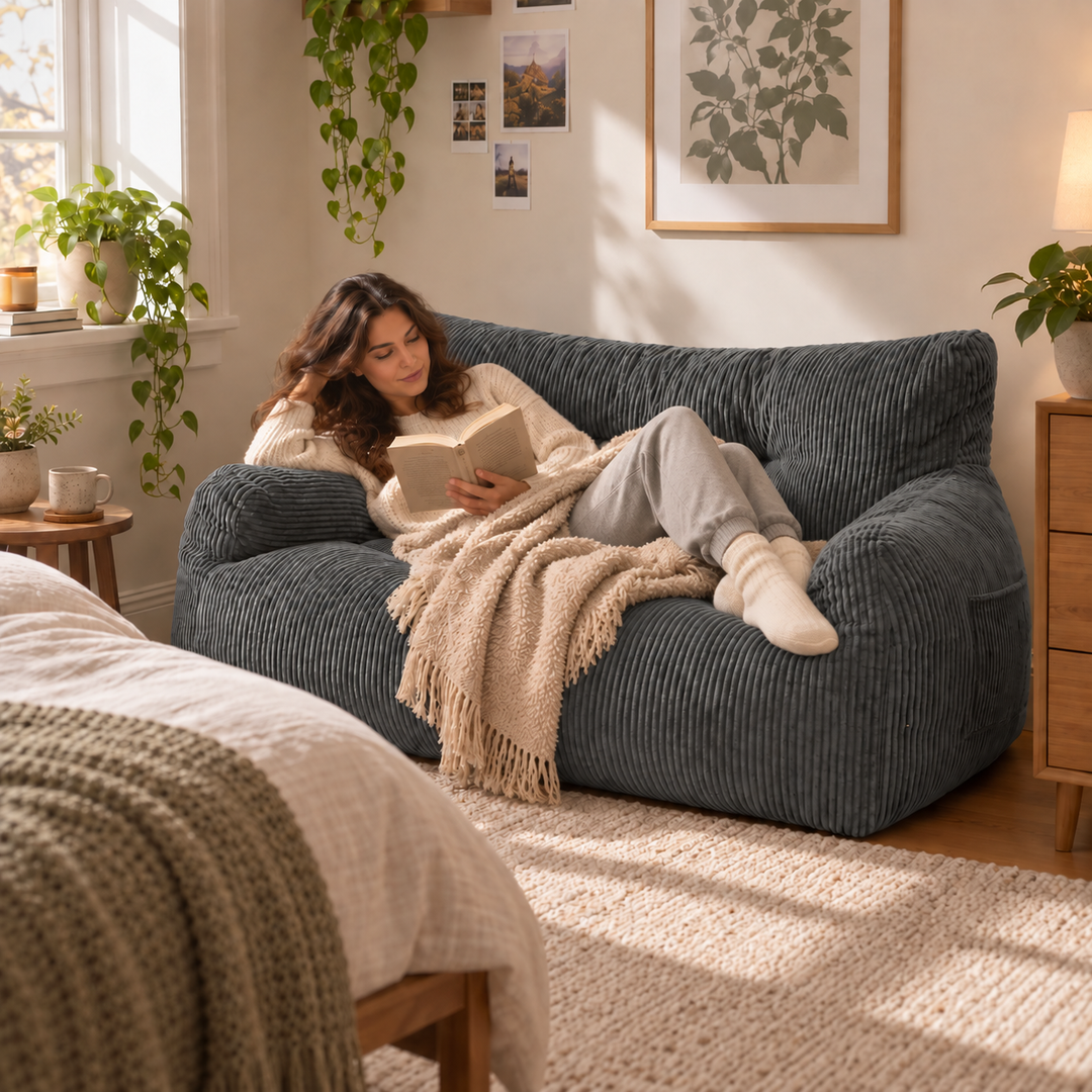 Pamapic 61" Bean Bag Sofa, Deeper Seat Loveseat
