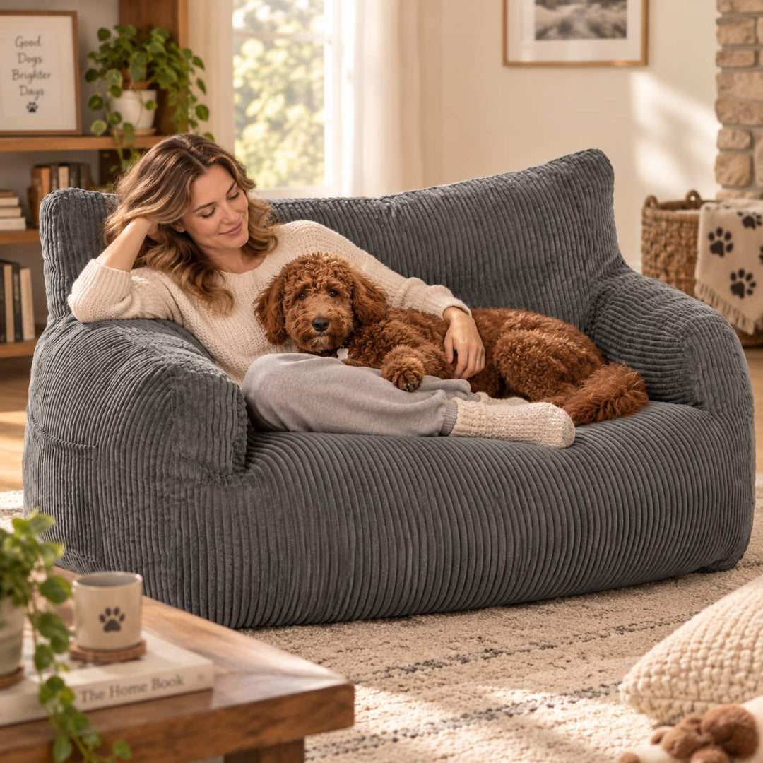 Pamapic Pro Bean Bag Sofa for You & Your Dog, Cozy Low-Profile Cuddle Lounge