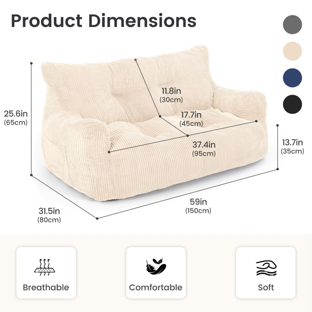 Pamapic Corduroy Bean Bag Loveseat 59", 2-Seat Sofa for Small Spaces