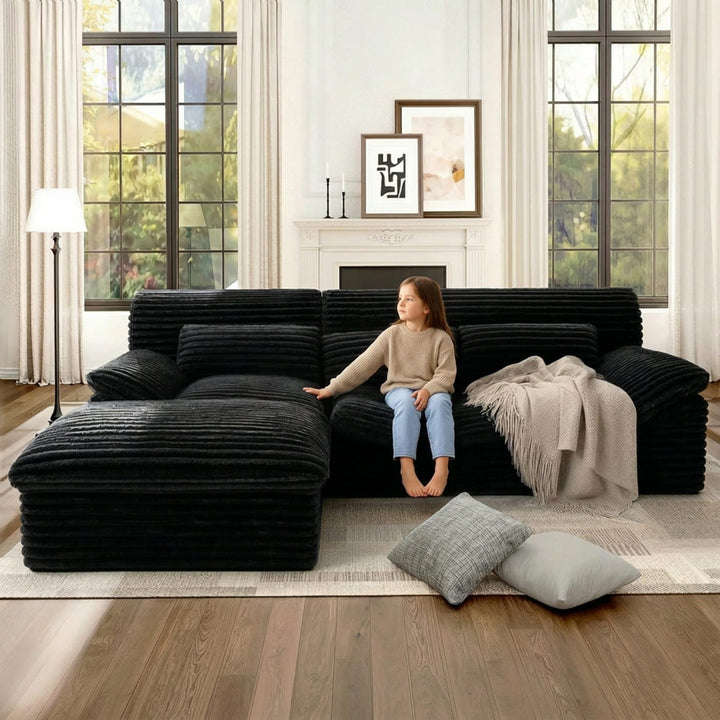 Pamapic 100" Boneless Sectional Couch with Plush Corduroy Fabric, No Assembly Required