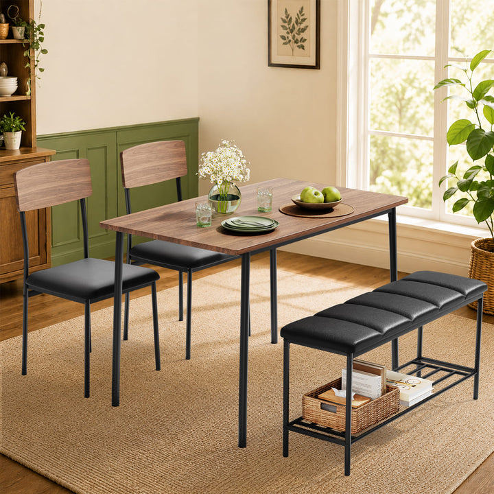 Dining Table Set for 4, Upholstered Chairs & Storage Bench