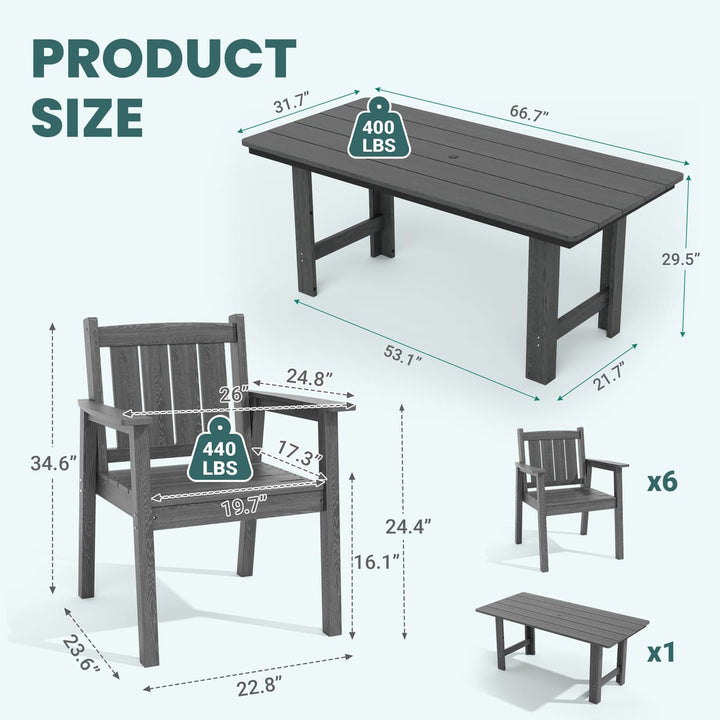 Pamapic HDPE Outdoor Dining Table and Chairs with Umbrella Hole