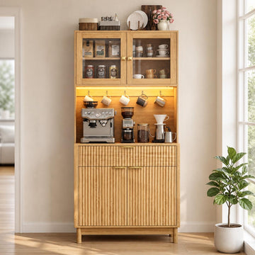 2-Door Fluted Kitchen Hutch, Compact Coffee Bar