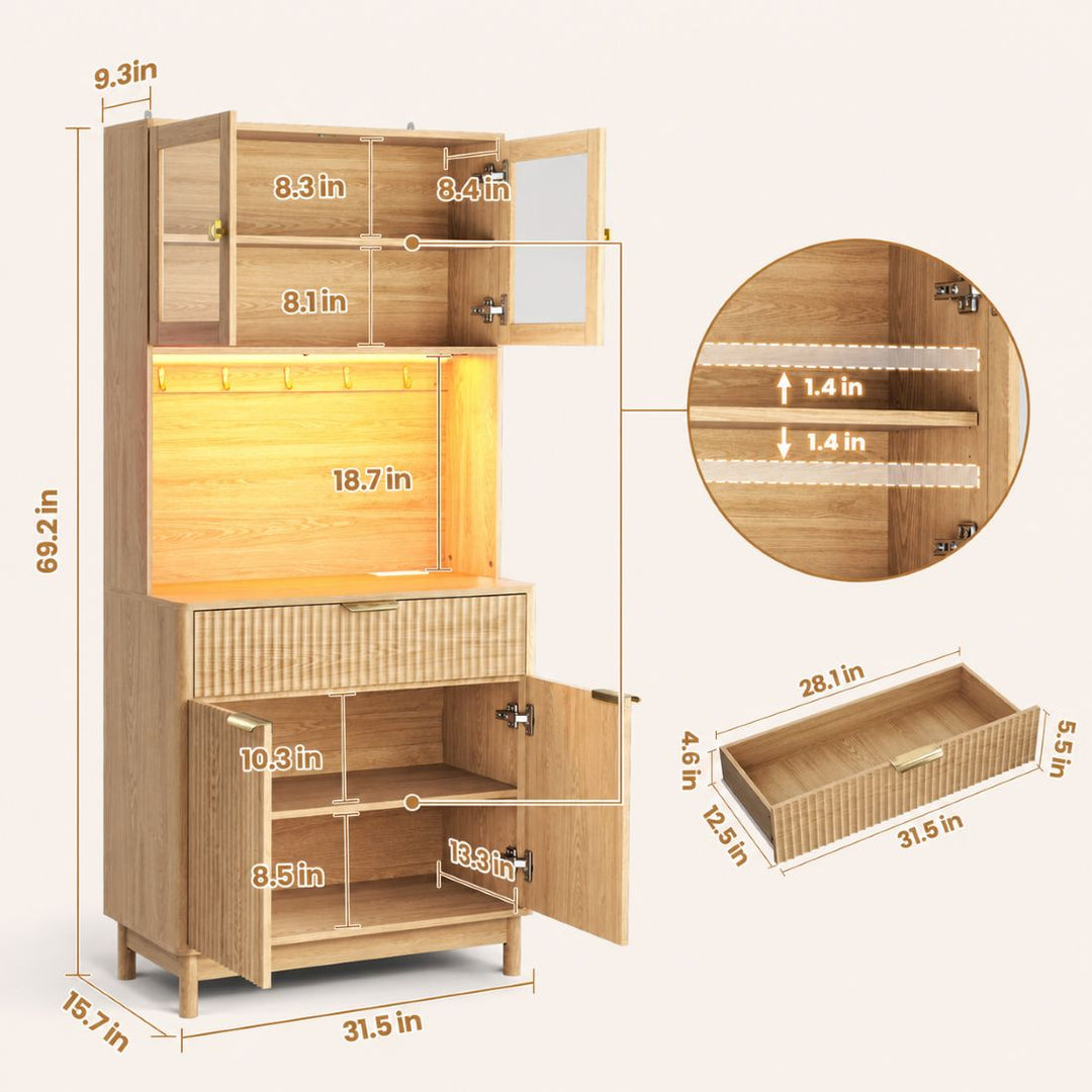 2-Door Fluted Kitchen Hutch, Compact Coffee Bar