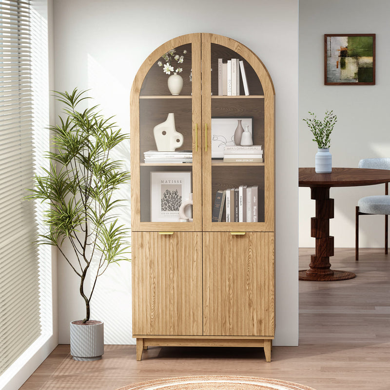 Arched Storage Cabinet with Fluted Doors