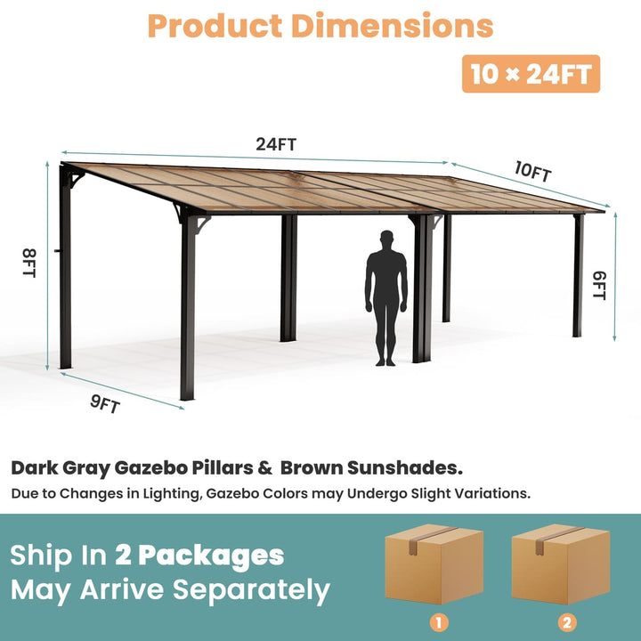Pamapic Aera wall-mounted lean-to gazebo with 10 x 24 ft product dimensions