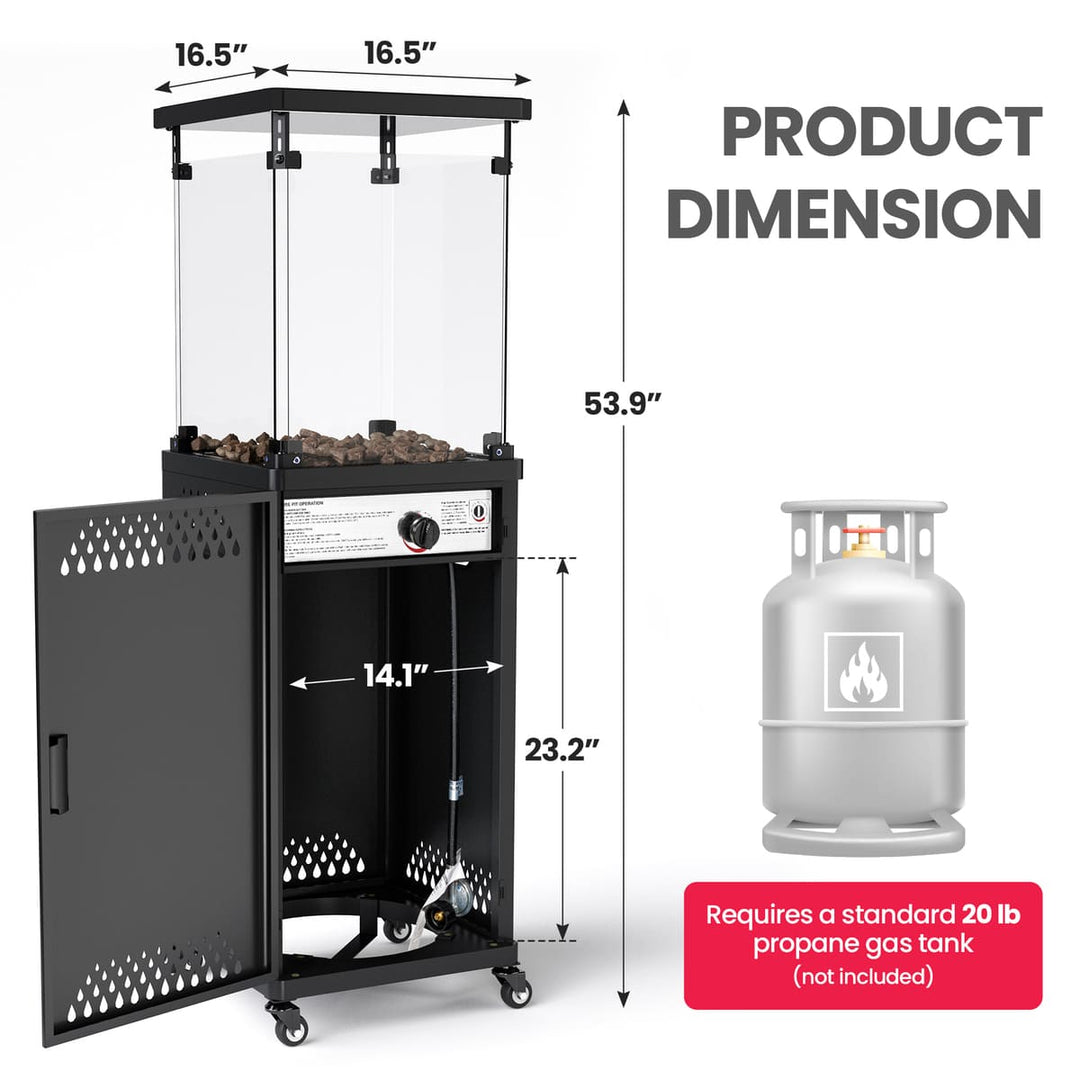 Pamapic Pyra Base patio heater 41000 BTU with product dimensions