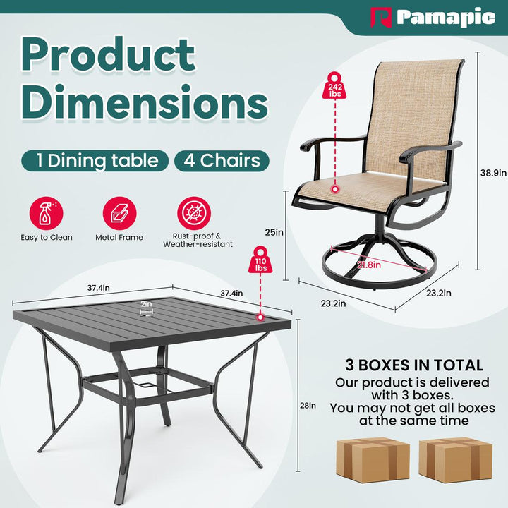 Lume Textilene Outdoor Dining Set, 5-Piece, Full Swivel