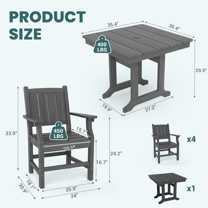 Corex HDPE Square Dining Set, 5-Piece