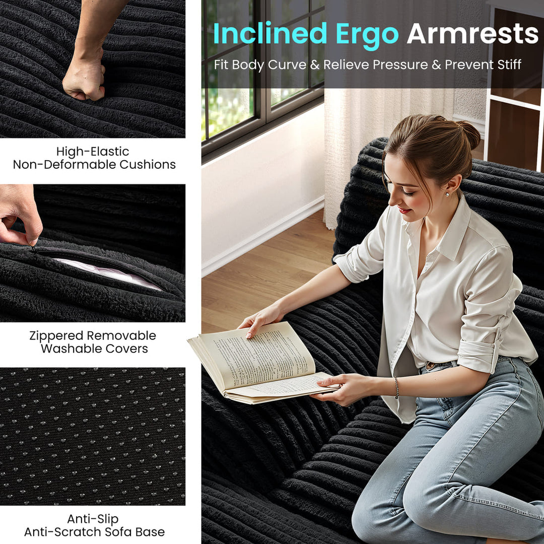 Pamapic 100" Boneless Sectional Couch with Plush Corduroy Fabric, No Assembly Required