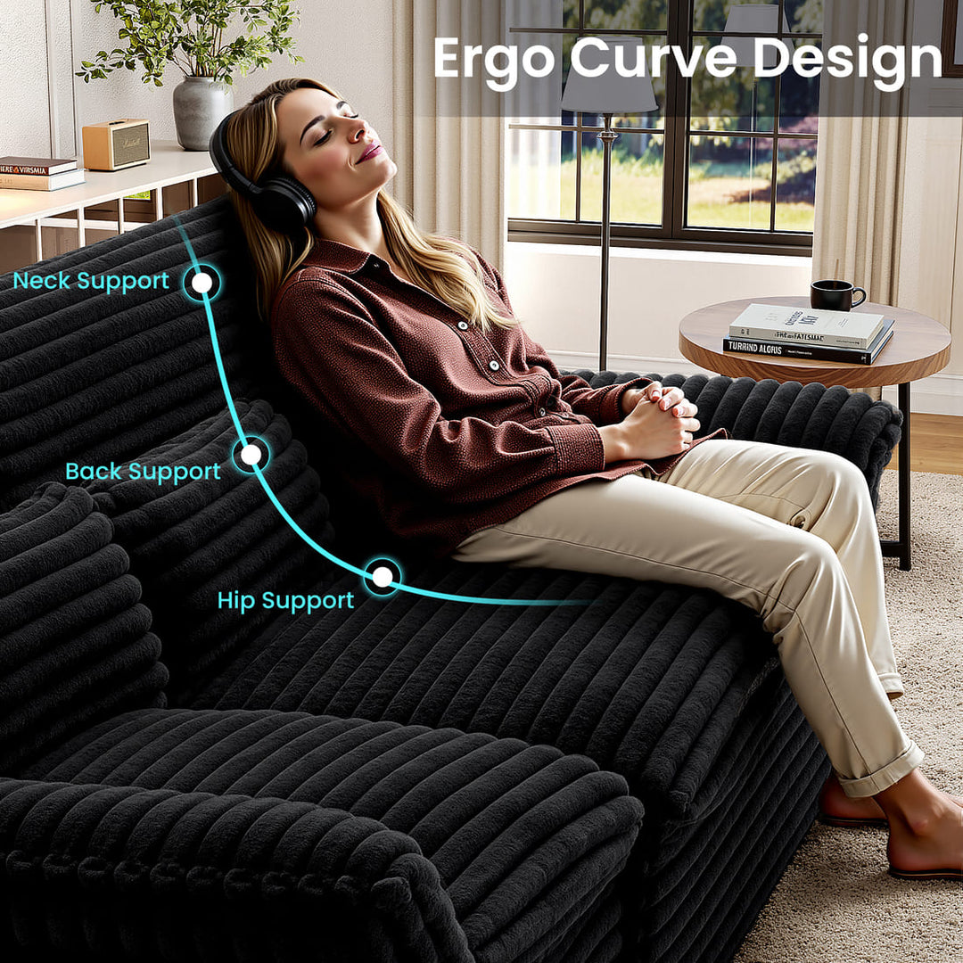 Pamapic 100" Boneless Sectional Couch with Plush Corduroy Fabric, No Assembly Required