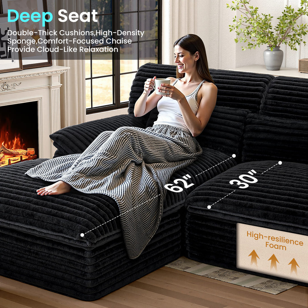 Pamapic 100" Boneless Sectional Couch with Plush Corduroy Fabric, No Assembly Required