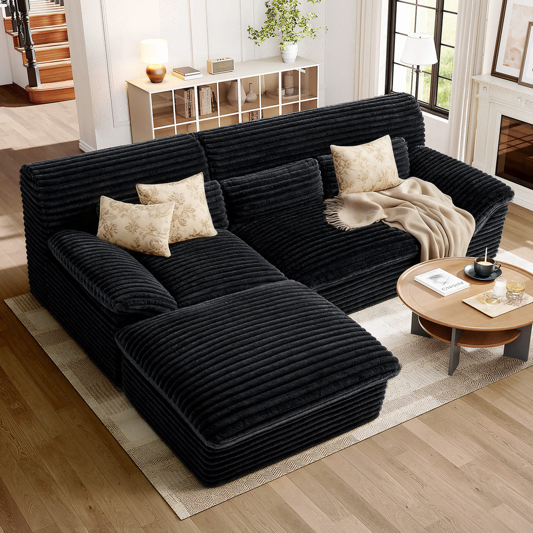 Pamapic 100" Boneless Sectional Couch with Plush Corduroy Fabric, No Assembly Required